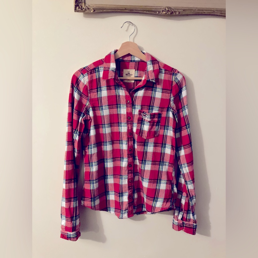 Vintage Hollister Red Flannel Shirt Plaid Long Sleeve Cotton Shirt Size Small